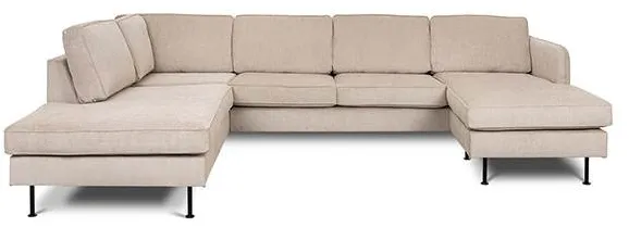 Læså-soffa med schäslong och öppen ände - 288 x 210 cm - beige sammet - högerorienterad
