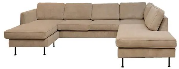 Thy-soffa med schäslong och öppen ände - 305 x 210 cm - beige sammet - vänsterorienterad